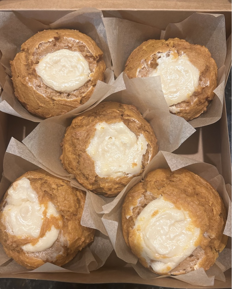 A box of four cream cheese pumpkin danishes